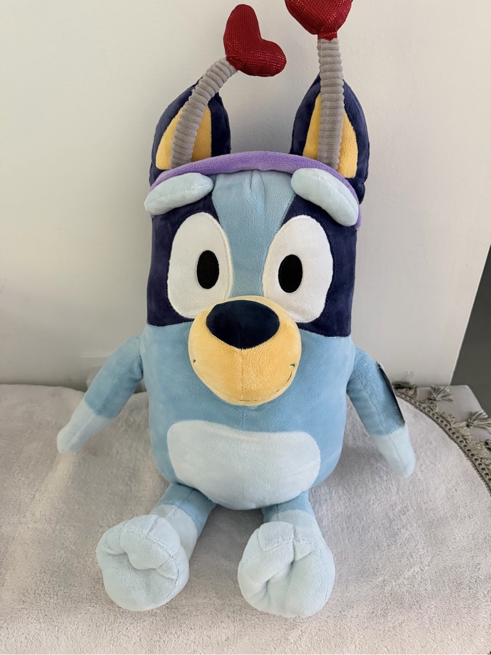 Light Blue Plush Character Toy with Heart Antennae - Soft Cuddly Buddy